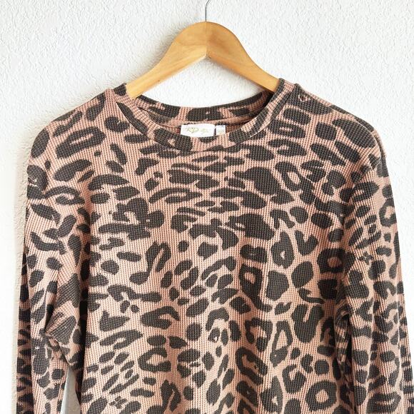 Chettah Leopard Print Womens Thermal Shirt Large Long Sleeve waffle Knit Grunge - Picture 2 of 7
